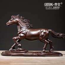 曹堂 黑檀木雕马摆件工艺品客厅实木质雕刻马摆件十二生肖马到成功 黑檀木马摆件长20CM