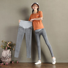 欣柏纶 孕妇装秋季秋装孕妇裤牛仔裤宽松大码秋冬外出孕妈装 浅灰色 M