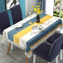 一朵 格子桌布椅套套装棉麻餐桌布田园地中海蓝餐桌 餐椅椅套椅垫 坐垫 北欧麋鹿黄水溶边竖版桌布[搭深蓝椅套另购] 桌布130*180cm（绣花类实际122*172）