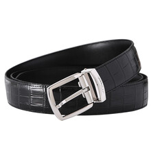 法国都彭 S.T.Dupont 商务男士腰带电镀钯金欧版鳄鱼皮纹30毫米针扣皮带 黑色 8200171