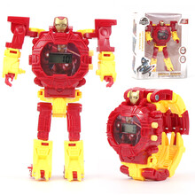 【新品】儿童变形电子手表金刚玩具学生男孩创意卡通变身机器人手表男生 钢铁