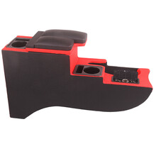 09-14款福特翼博新嘉年华扶手箱改装免打孔17年款翼搏手扶箱 双滑翼搏电源款黑红配