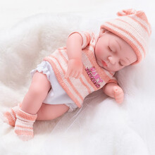 仿真娃娃毛绒玩具婴儿女孩全软胶洋娃娃逼真睡眠会说话唱歌的重生假娃娃公仔玩偶 275-11闭眼 桔条纹（女娃） 248声版