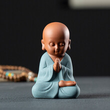 久造 创意茶宠摆件禅意小和尚可养紫砂可爱功夫小沙弥茶艺茶台茶具配件摆设茶桌书房办公室桌面装饰品 禅心小和尚-蓝色