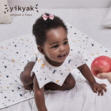 yikyak婴儿双面纯棉防水围嘴围兜360度可旋转宝宝口水巾（2条装） 星星云朵（2条装）