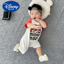 迪士尼童装新上市可爱baby萌装网红婴儿连体衣夏季纯棉薄款夏装男女宝宝夏天衣服可爱超萌3个月6 橘色插肩款 73cm