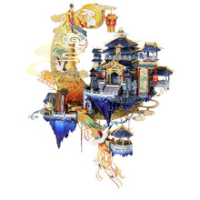 艺模精灵系列3D立体金属拼图仙界月宫广寒宫送女友求婚浪漫礼物姻缘阁鹊桥仙蓬莱仙岛建筑拼装模型手工玩具 月宫含贴纸（含支架）+工具+防尘罩+灯