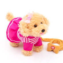 会走路会说话的狗狗玩具会唱歌毛绒狗仿真会叫儿童电动牵绳小狗男女孩送儿童生日礼物 海军玫红 USB直充79首+调音量+学舌+求饶