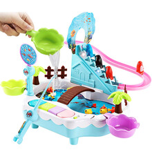 儿童钓鱼玩具 1-3岁宝宝益智早教电动企鹅爬楼梯游戏 2-4-6岁男孩女孩亲子互动小孩生日礼物 蓝色（电池版）