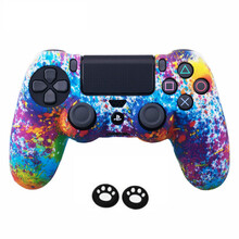 ps4手柄保护套 ps4手柄套 硅胶 PS4手柄保护套 PS4 SLIM迷彩套 防滑 ps4 pro PS4手柄套防滑颗粒【喷绘】 带猫爪一对