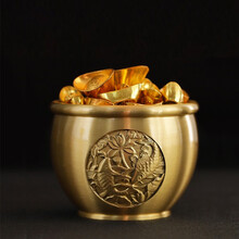 禾笙堂 风水缸黄铜聚宝盆招财摆件客厅办公室家居工艺品开业礼品 年年有余