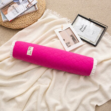 清茉家纺 全棉颈椎枕头修复颈椎睡觉专用脊椎枕全荞麦皮护颈枕头芯圆形圆柱颈枕牵引枕硬枕圆枕头 玫红色 全棉砂洗颈椎枕 长50cm直径12cm