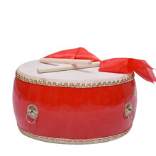 牛皮鼓大鼓舞蹈节奏鼓龙鼓中国红成人儿童演出盘鼓实木扁鼓堂鼓乐 14寸牛皮红鼓【45*25】+鼓棒+红绸