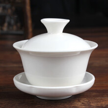 盖碗茶杯茶碗三才碗青花瓷白瓷盖碗茶具敬茶杯配件茶道茶备 盖碗-纯白色