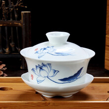 陶瓷盖碗茶杯青瓷泡茶碗家用大号冲茶器单个白瓷三才盖碗功夫茶具泡茶器 【白瓷盖碗】青荷