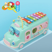 知识花园宝宝手敲琴8-10个月音乐敲打玩具益智八音敲击乐器1~2岁 益智校巴敲琴(绿)+ 果蔬切切乐