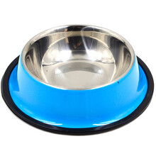 【第2件5折】防滑彩色不锈钢狗盆猫碗狗碗猫食盆宠物水盆粮盆饮水大号小中大型犬泰迪金毛防滑单碗 天蓝色  2号【10斤以内宠物使用】