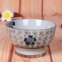 山田烧 面碗大汤碗 日式和风陶瓷餐具 6英寸面碗泡面碗大汤碗拉面碗沙拉碗 蓝富贵 4.5英寸（米饭碗）[口径11cm 高6cm]