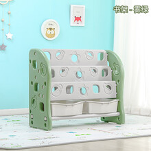 儿童玩具收纳架宝宝整理储物柜多功能置物架儿童书架塑料柜子幼儿园书架玩具架收纳架收纳盒 书架---雾绿