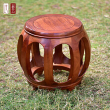比艺 红木家具非洲花梨（学名：刺猬紫檀）中式古典实木凳子圆凳鼓凳换鞋凳家用门口矮墩沙发凳试鞋凳 小号：29*33cm