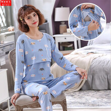 娜丽蜜艾夏天月子服春秋产后哺乳衣夏季薄款孕妇睡衣产妇怀孕期喂奶衣大码套装 YLY8027蓝色 女M码建议80-100斤