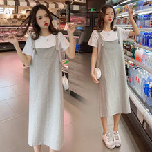 孕妇裙夏时尚孕妈装夏天外出中长款孕妇连衣裙宽松舒适孕妇装夏装新款孕妇上衣裙子套装 灰色 L