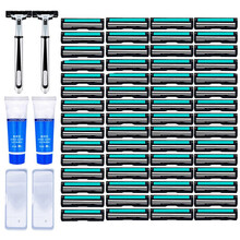 骏将旋转手动剃须刀 男士手动刮胡刀双层刀片老式胡须刀通用刀架2层刀头刮胡子刀片 剃毛刀剃腿毛 2刀架+60刀头+2剃须膏(送2个收纳盒)