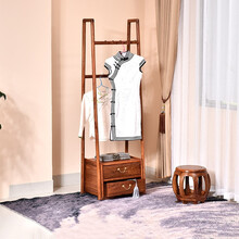 九合铭苑红木家具非洲花梨（学名：刺猬紫檀）落地衣帽架实木挂衣架新中式带抽屉O 长56*宽41*坐高36(高182)cm