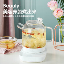 特莱雅养生壶 mini玻璃办公室全自动小型花茶快速电热烧水壶 多功能玻璃煮茶器 黑白茶花茶壶 可恒温 KH305 优雅白