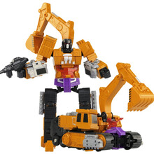 锦江变形玩具金刚合体拖斗吊铲挖掘机推土机器人GT大力神工程搅拌车汽车组合套装模型六合体机器人 变形挖掘机-黄色