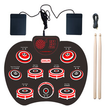 云之曲便携式折叠电子鼓初学者入门手卷鼓儿童成人架子鼓打击板DTX游戏鼓小孩子宝宝礼物1-15岁 WG802 红色+蓝牙音箱