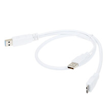 双头供电USB3.0数据线扁口硬盘盒电脑边接线供电数据线 白色 0.5m