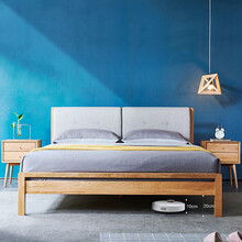 百伽（BAIJIA）床 北欧实木床 白橡木现代简约主次卧双人床婚床 1.5米1.8米大床 卧室家具 原木色（送软包）+2床头柜 1800*2000