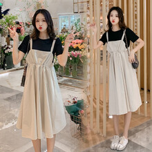 孕妇装夏装中长款孕妇裙夏宽松舒适孕妇连衣裙夏天外出新款时尚孕妈装套装孕妇上衣裙子 套装 XL