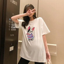 十月名裳 孕妇装春夏季薄款短袖T恤中长款上衣衣服孕妈夏装97%棉 白色 XL