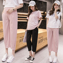 孕妇裤子春秋外穿夏季孕妇薄款七分裤棉麻休闲百搭奶奶裤宽松托腹萝卜裤潮妈时尚孕期孕早期矮个子宽松 黑色 2XL