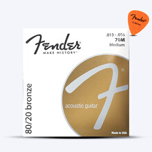 美产芬达fender民谣吉他弦60/70L 磷铜黄铜原声木吉他琴弦一套6根 70M(013-056)黄铜+芬达拨片