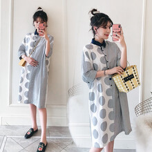 孕妇装夏装外出2019新款衬衫领孕妇连衣裙中长款时尚潮妈孕妇裙子夏季宽松透气 白色 均码