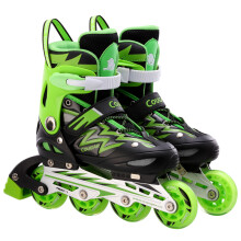 美洲狮（COUGAR）溜冰鞋成人轮滑鞋儿童套装初学可调码男女直排休闲旱冰鞋835 黑绿鞋 S码29-32