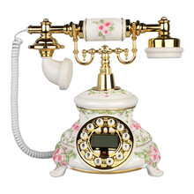 金顺迪 JSD001/仿古电话机欧式复古家用电话机固定坐机无线插卡电信移动联通手机卡 金白色按键款(接电话线)