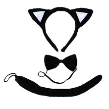 欢乐派对 万圣节六一儿童节幼儿园动物表演演出头饰道具动物鸭子老虎小羊小猪小鸡动物头饰头领结尾巴三件套 黑猫三件套