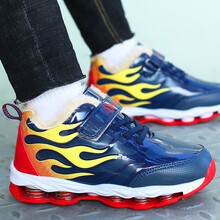 女童秋鞋 男童二棉鞋弹簧鞋高帮保暖加棉儿童运动鞋春秋季双网面新款男孩鞋 深蓝大棉 26码/内长约16cm