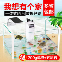 森森乌龟缸带晒台玻璃小型巴西龟缸养龟缸鱼缸 中号龟缸+过滤器HN011+灯AD150