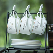 乐享 欧式陶瓷杯咖啡杯套装 创意简约家用咖啡杯碟勺奶盅糖缸 18件套 英伦风情