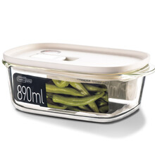 乐扣乐扣（locklock） 耐热玻璃保鲜盒带气孔饭盒冰箱水果保鲜带盖收纳盒长方形 白色【890ml】