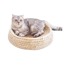 草编猫窝四季通用夏季凉爽降温猫咪用品幼猫垫子夏天透气圆 35cm-小猫窝 纯手工编织