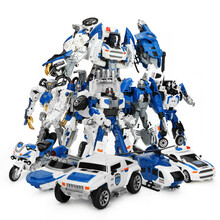 儿童合金变形玩具工程车 警察 消防模型 变形五合体玩具男孩玩具礼物玩具礼物玩具 粉火速龙风5款-警察