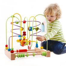 手工串珠绕珠百宝箱玩具 木制小中大绕珠串串珠儿童宝宝早教益智玩具百宝箱 大号算珠绕珠