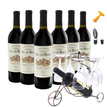拉索尔菲赤霞珠干红葡萄酒6瓶整箱含酒架6杯西班牙原酒进口红酒六支装 节日送礼 索尔6支+战车6酒杯+开瓶酒塞