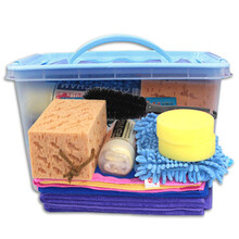 艾丽尔家用洗车用品套装 汽车清洁小轿车越野SUV工具礼盒含毛巾海棉手套轮毂刷麂皮巾洗车液蜡拖储物水箱 天空蓝 洗车16件套 16升